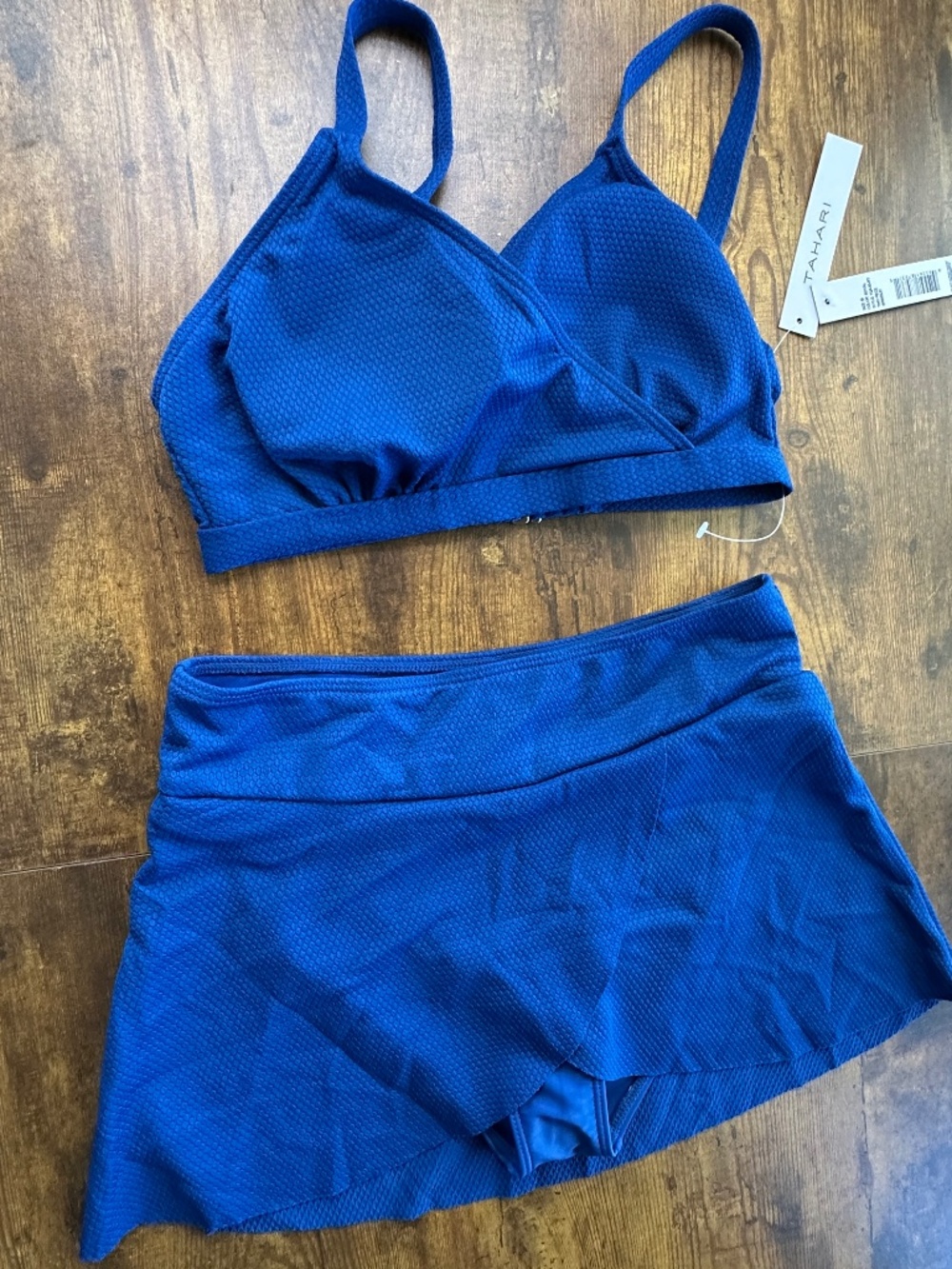 Tahari NWT Royal Blue Textured 2-Piece Bikini & Swim Skirt Set Size Medium